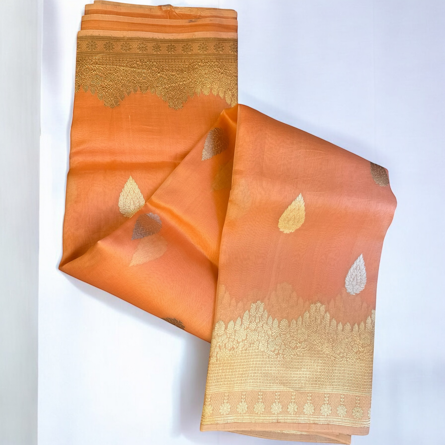 Peach Nethra handloom pure organza saree