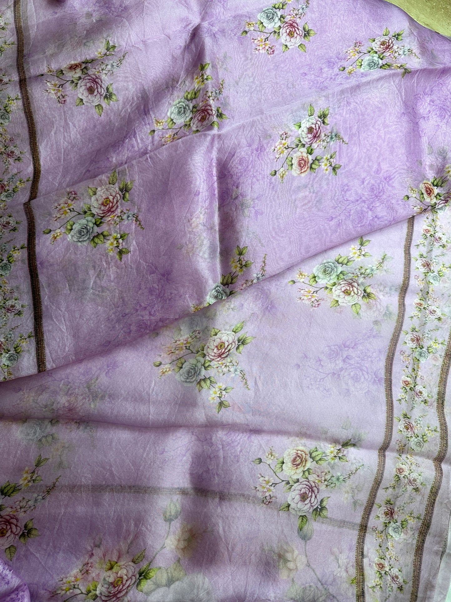 Lavender Pure printed organza saree