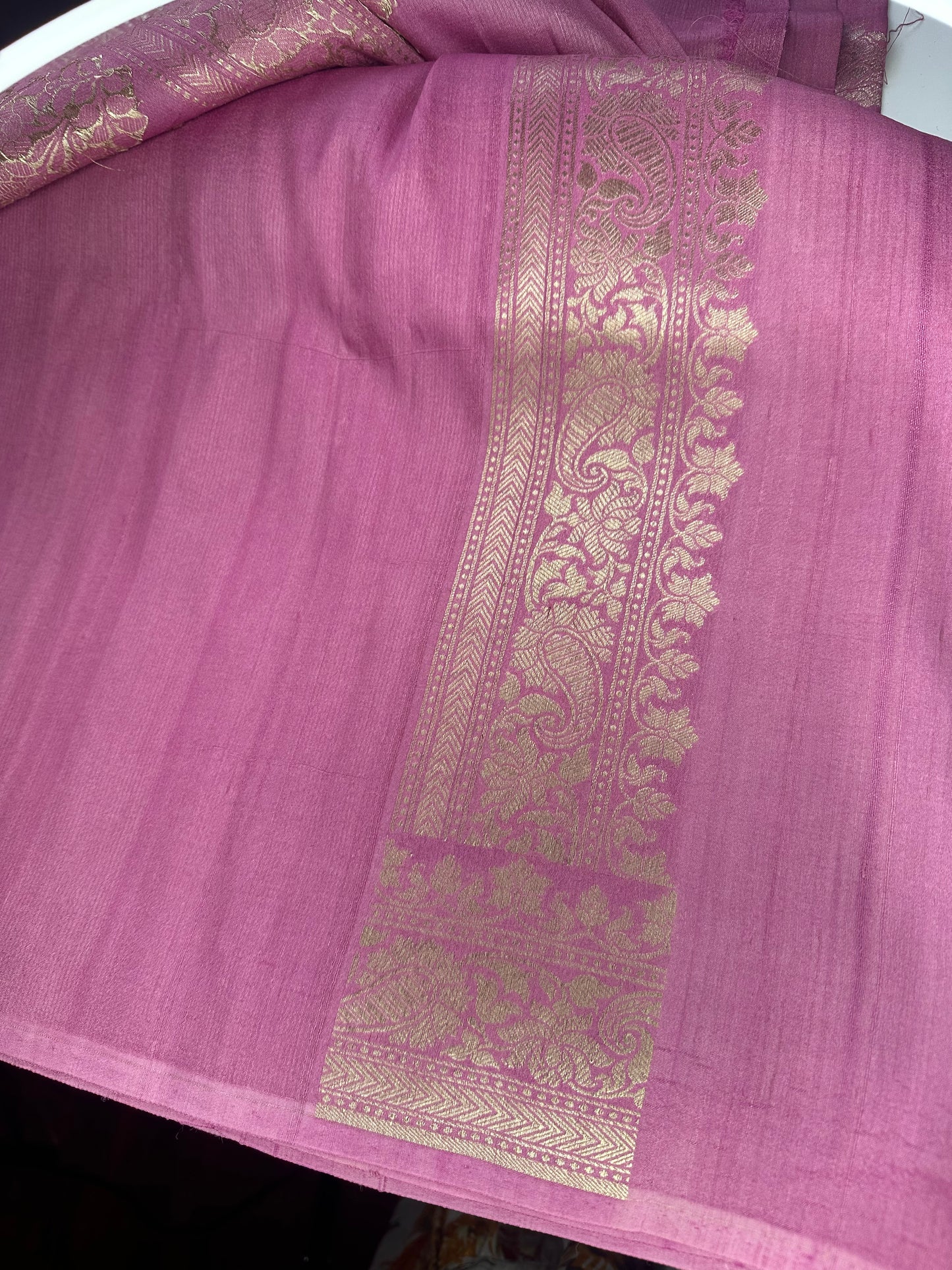 Pink pure tussar silk saree