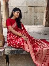Red Nethra katan silk saree
