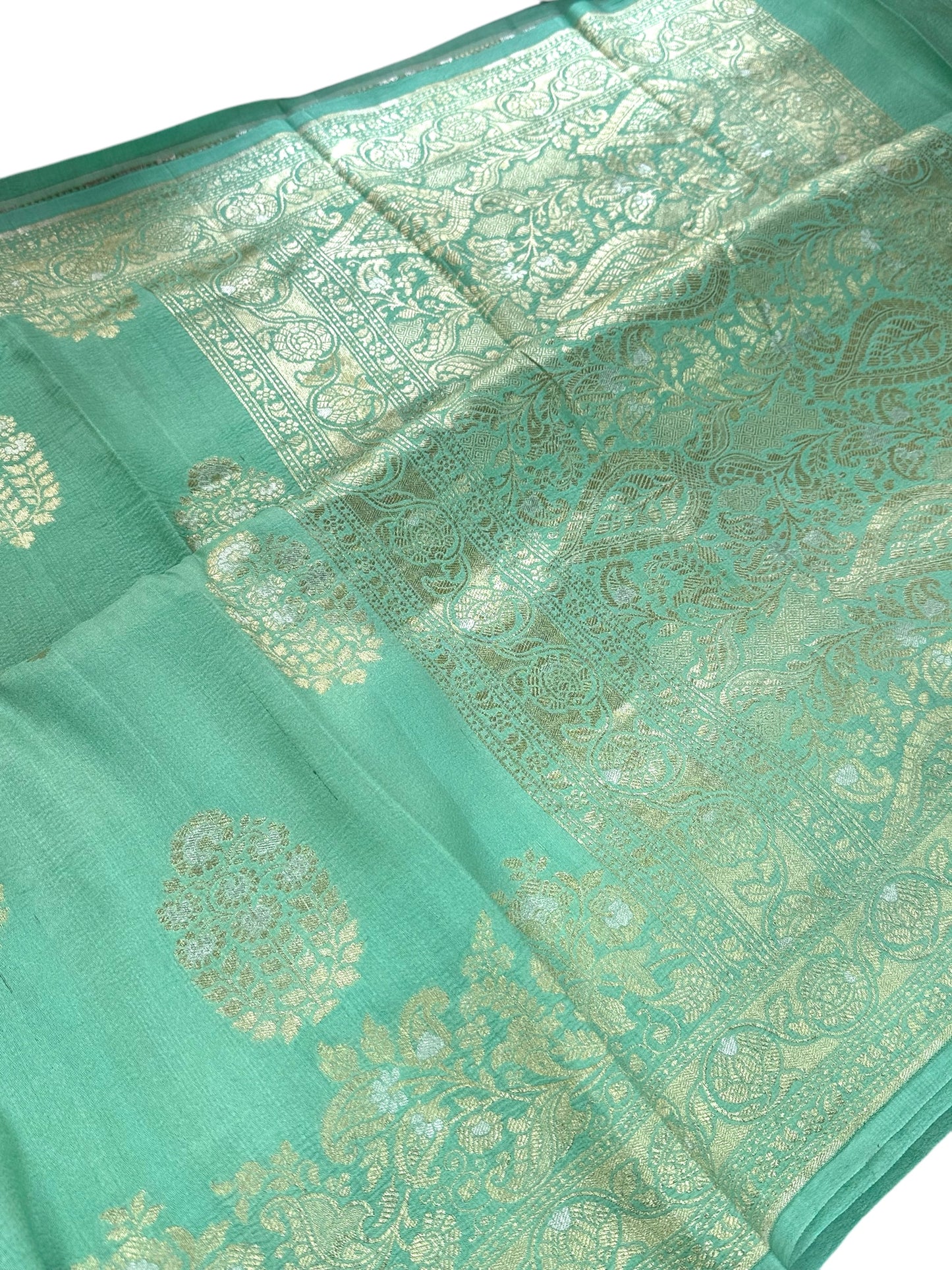 Teal green pure tussar silk saree