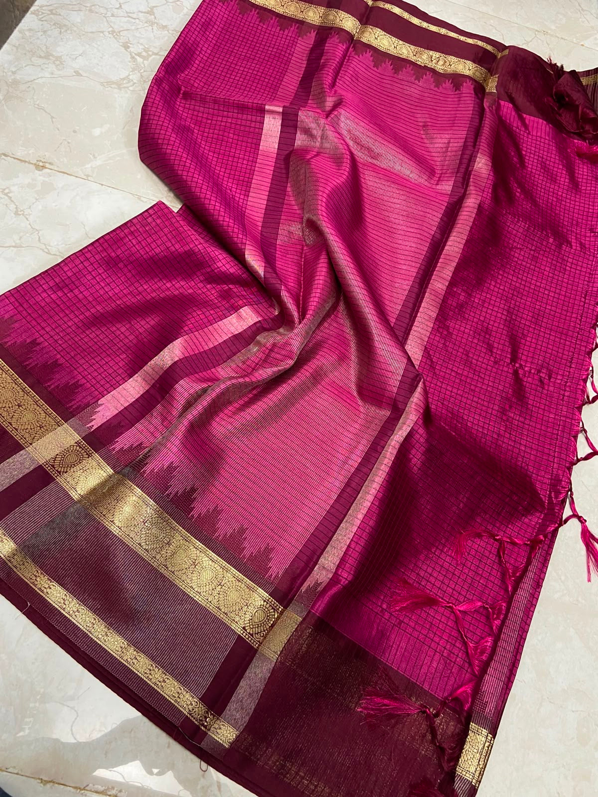 Magenta pink semi silk saree