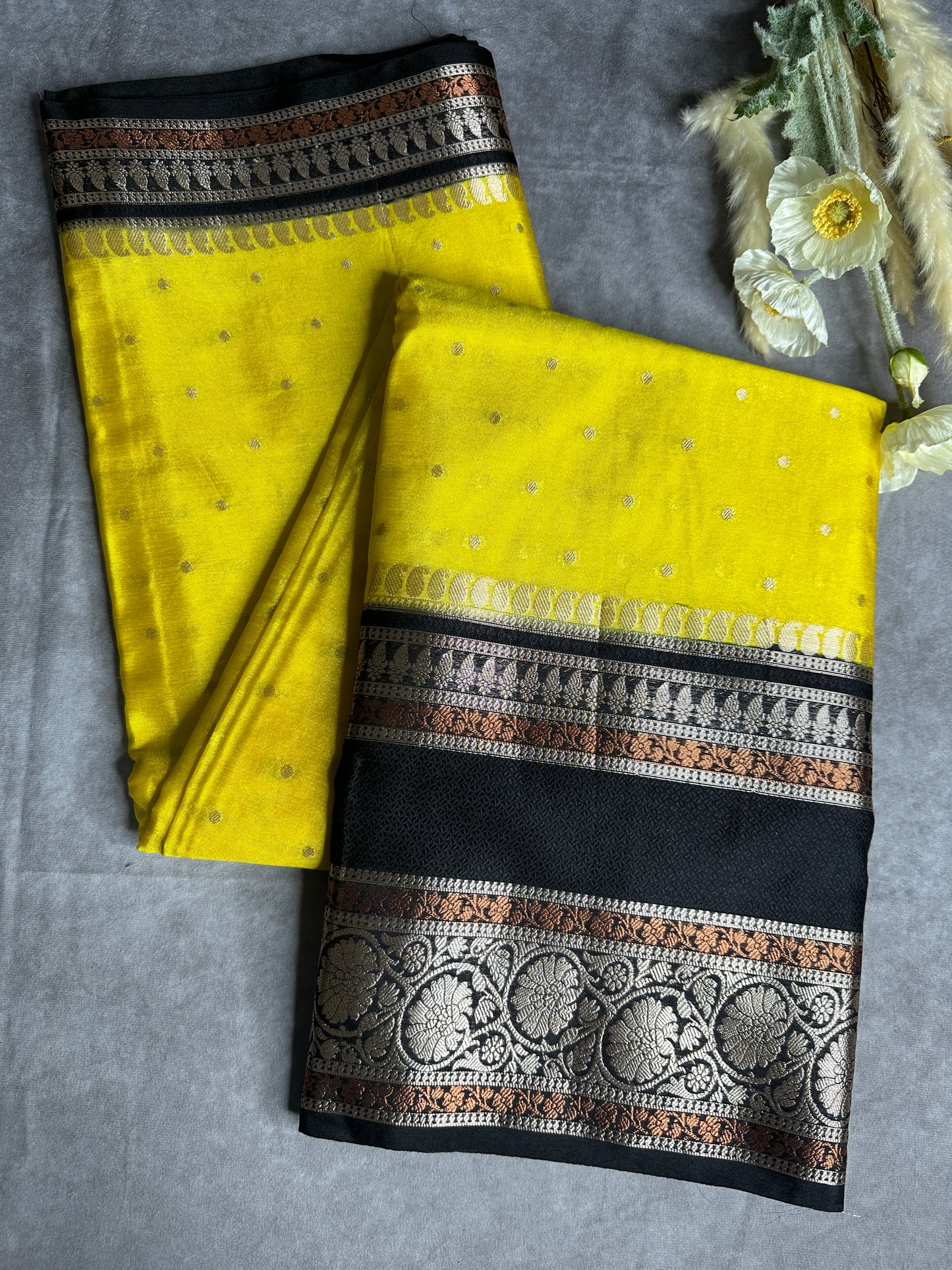 Yellow-black Soft Georgette saree