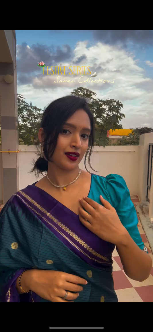 Peacock green semi silk saree