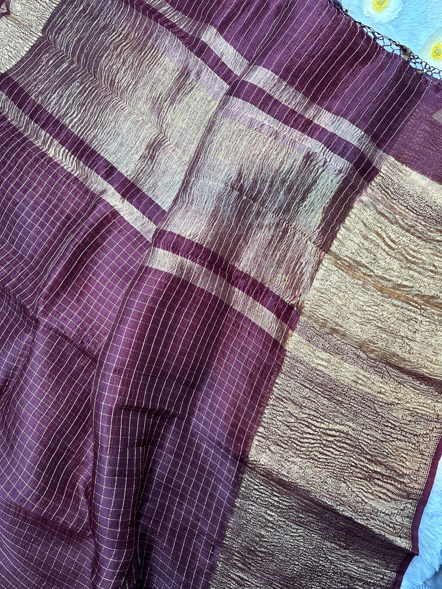 Wine organza checks saree