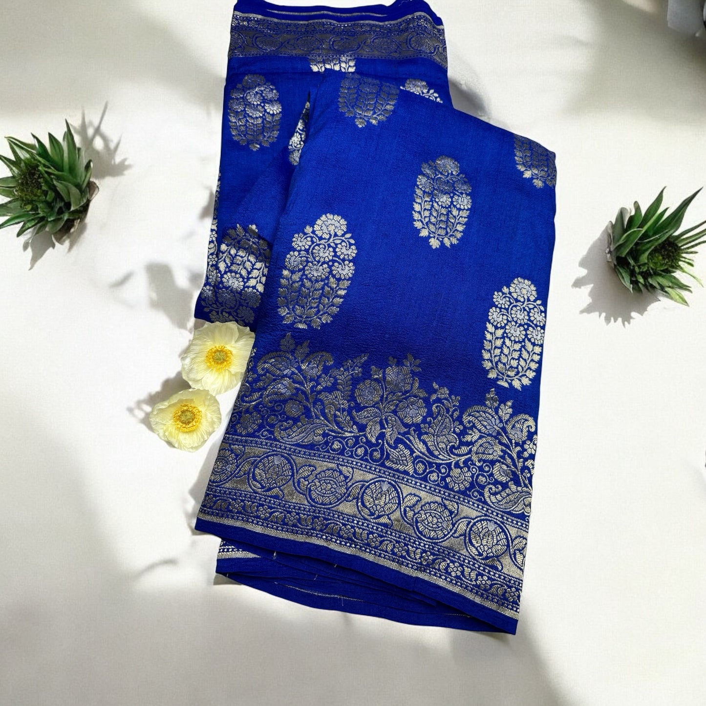 Blue pure tussar silk saree