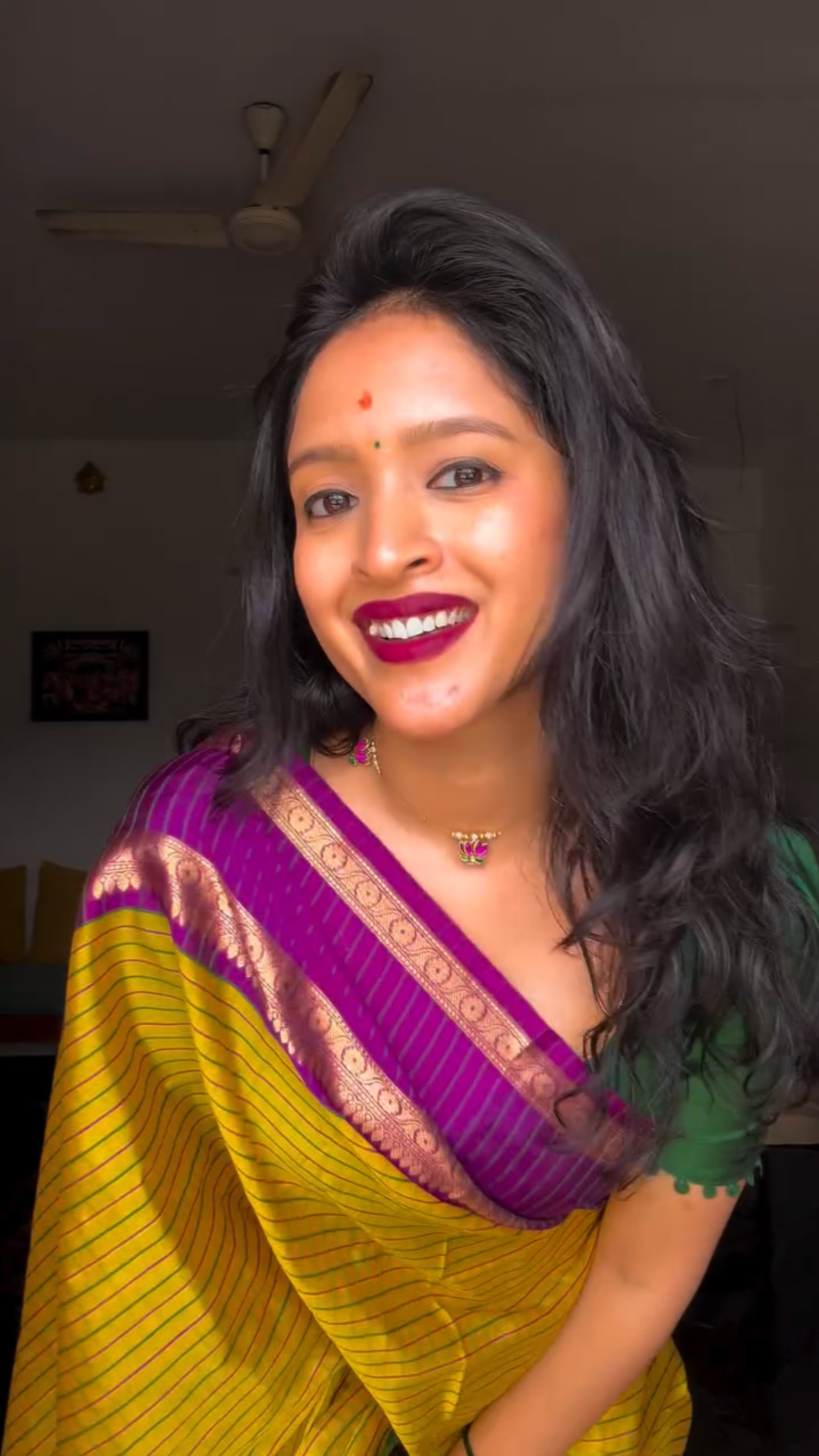 Mustard yellow semi silk saree