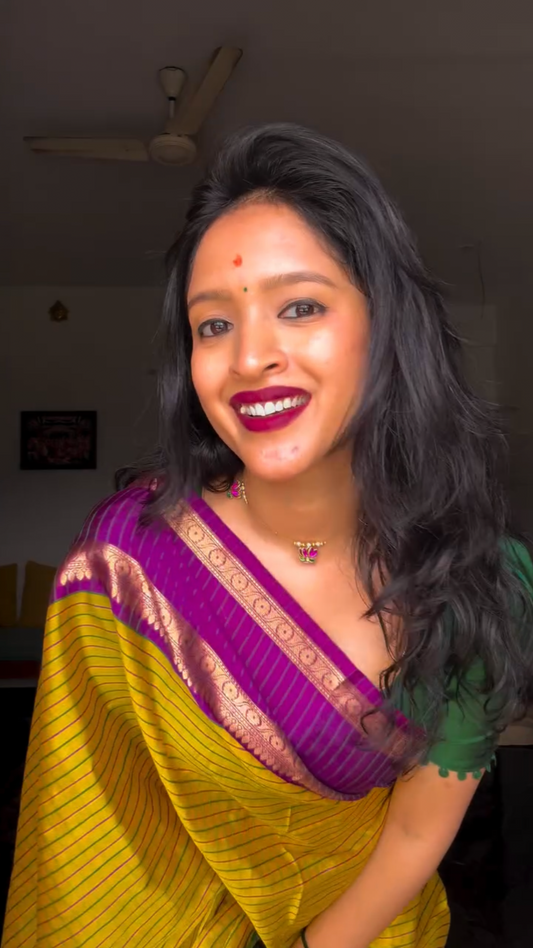Mustard yellow semi silk saree