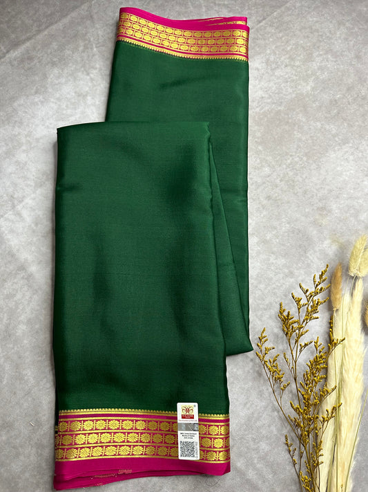 Bottle green-pink ashwini pure crepe silk saree