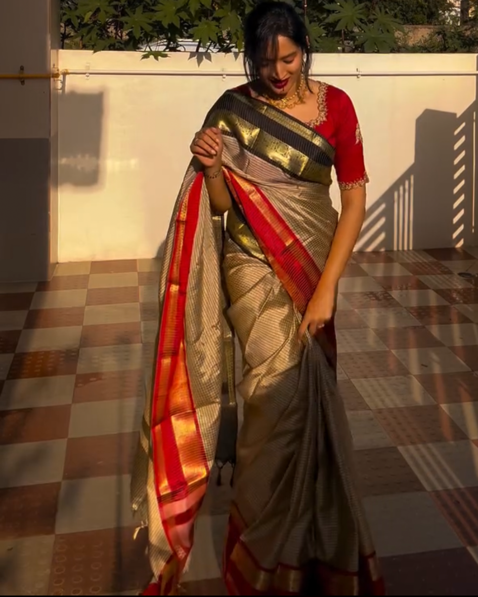 Grey with contrast border semi silk saree