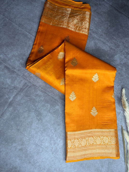 Mustard yellow mashru silk saree