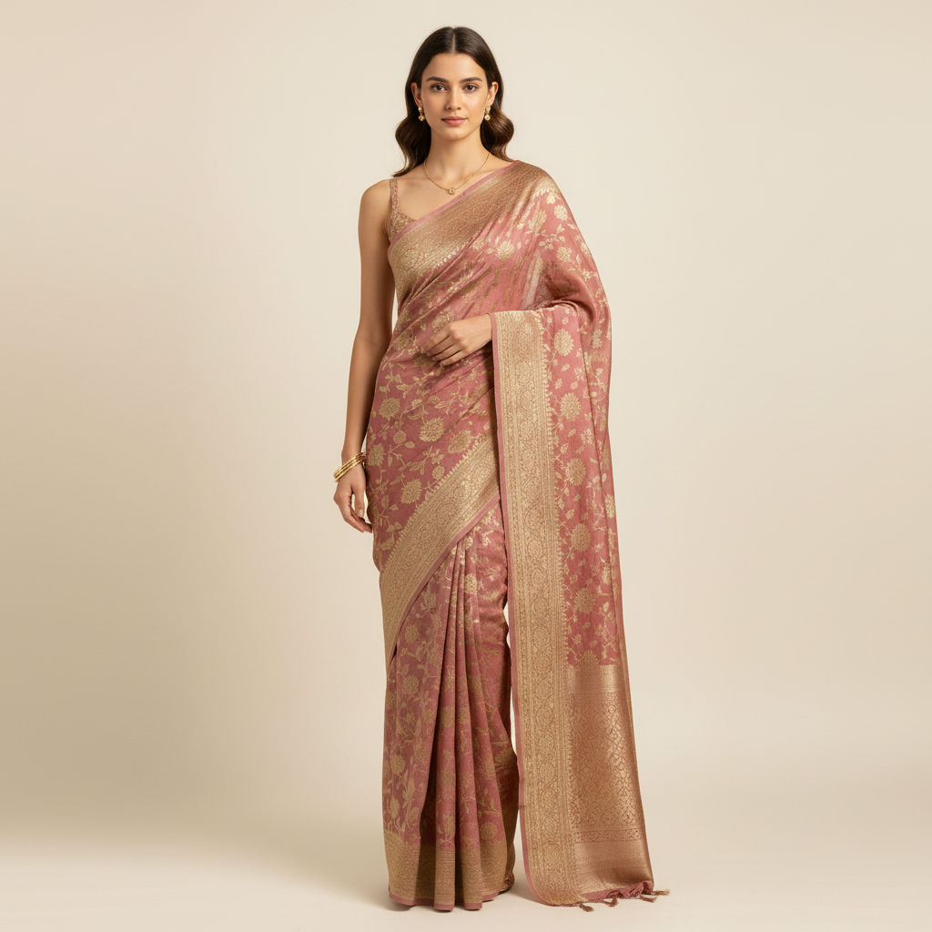 Pink pure Georgette saree