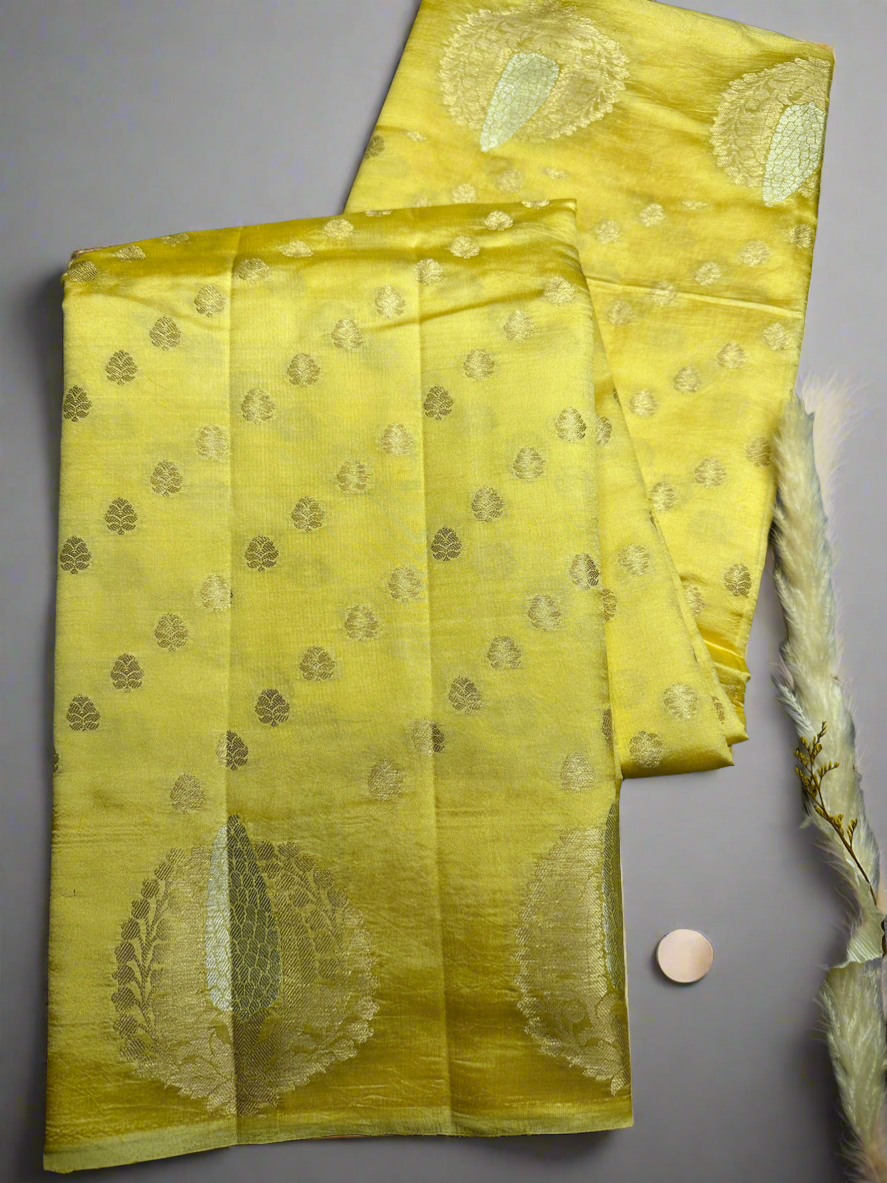 Yellow Raw mango pure silk saree