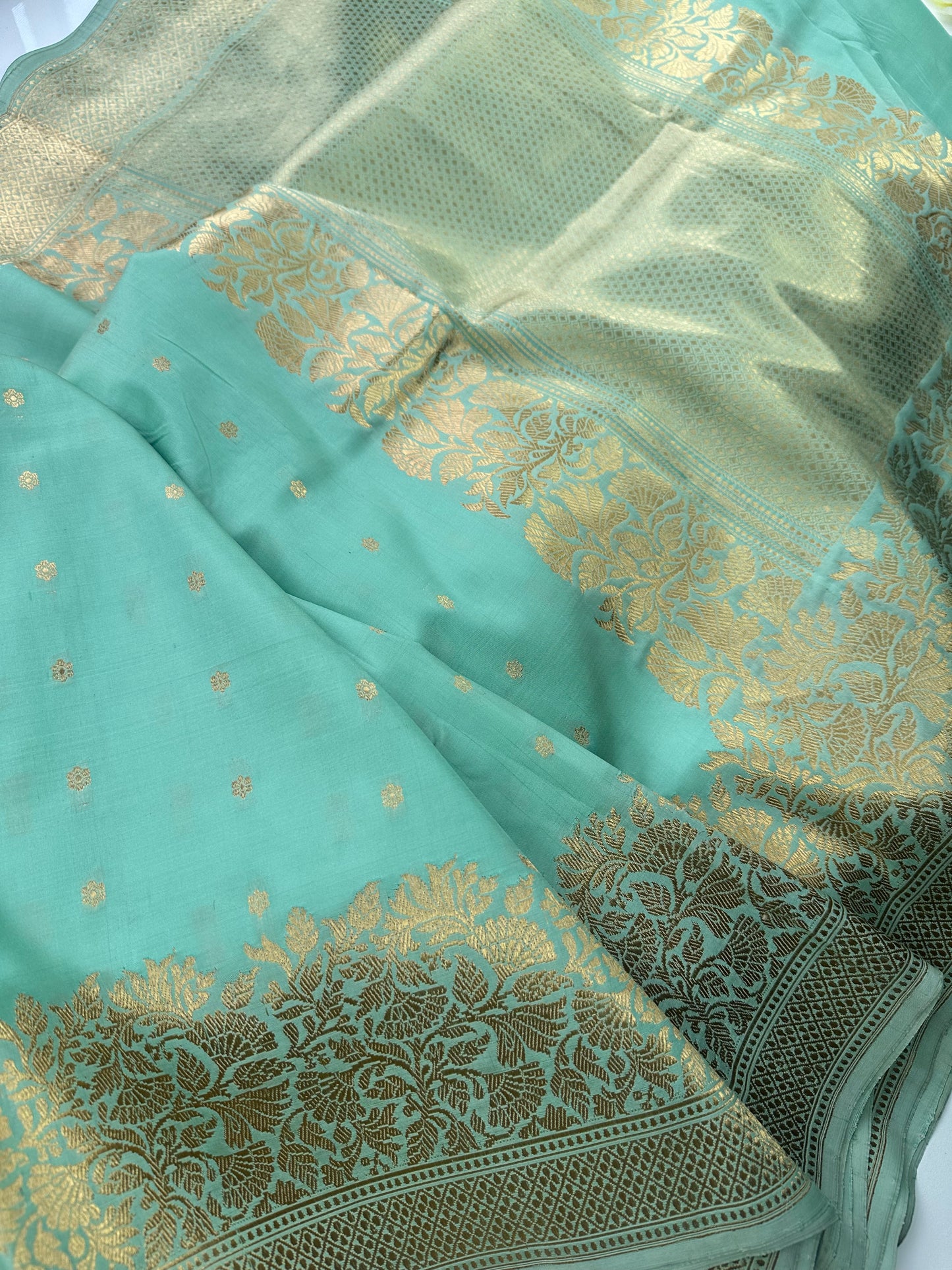 Sea green pure Banarasi silk saree