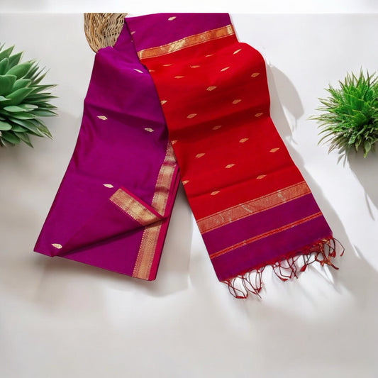 Magenta pink-Red Star handloom silk saree