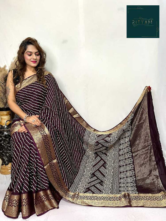 Brown printed Dola silk saree