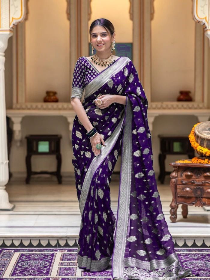 PURPLE SOFT KHADDI GEORGETTE SAREE