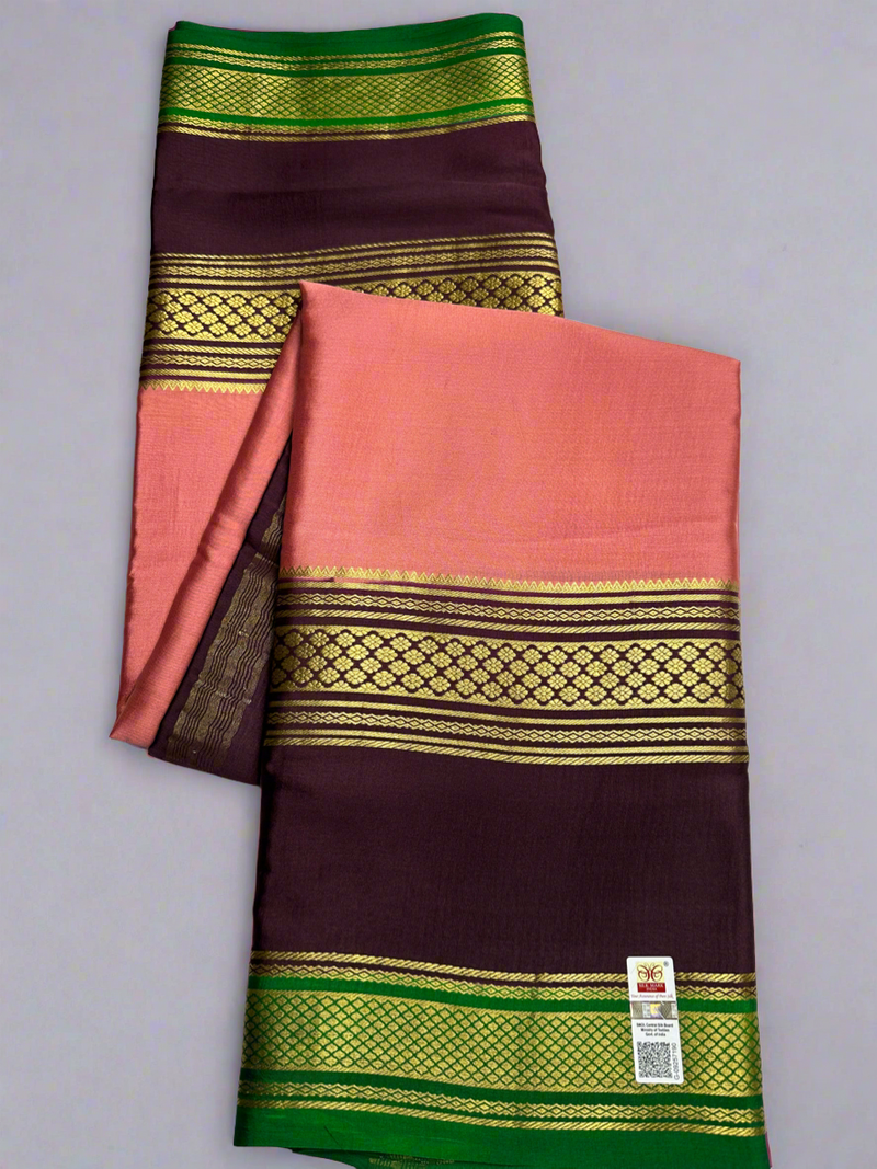 peach -wine - green 3D BENTEX CREPE SAREE