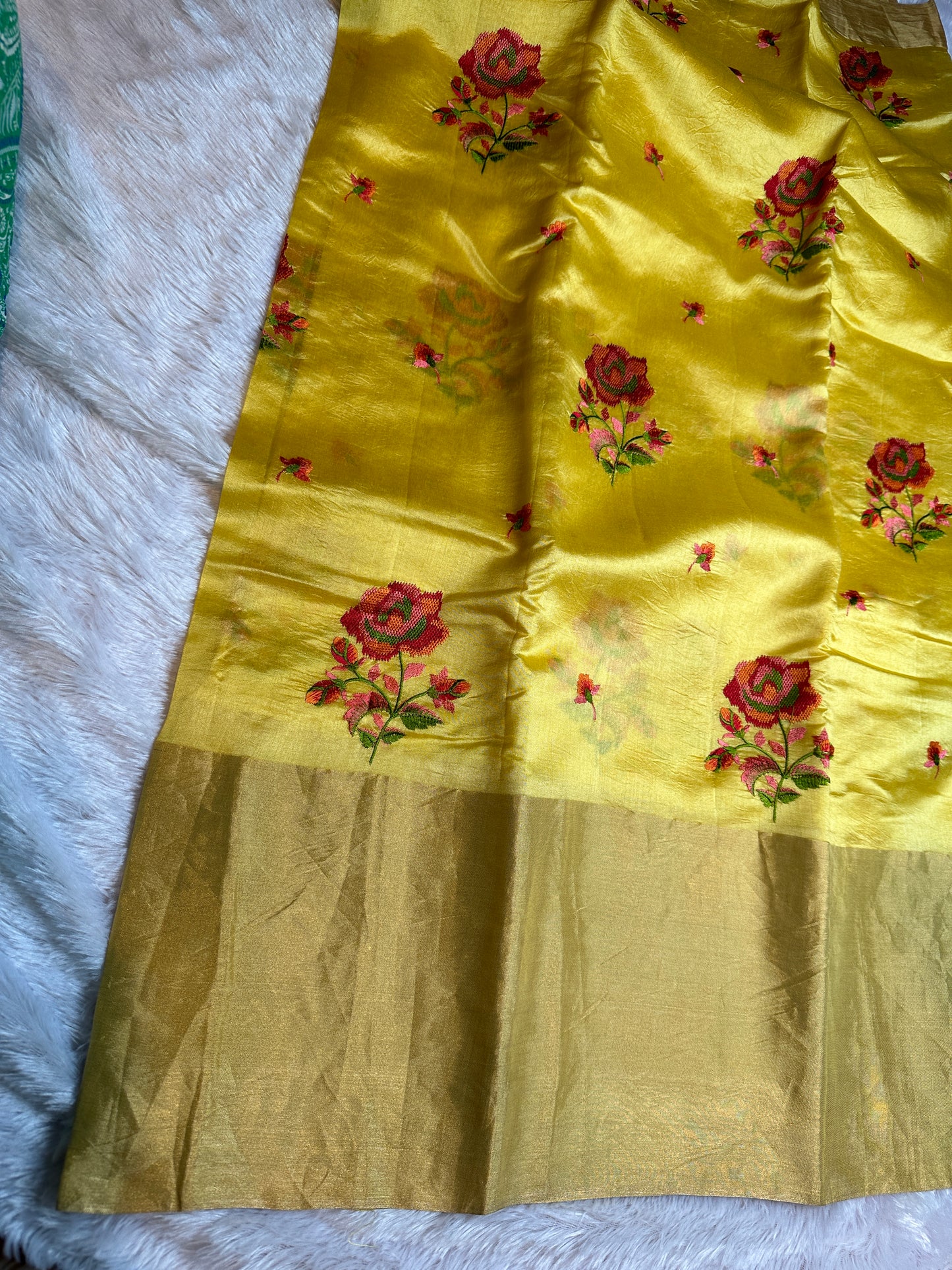 Mustard mustard yellow chiniya silk saree