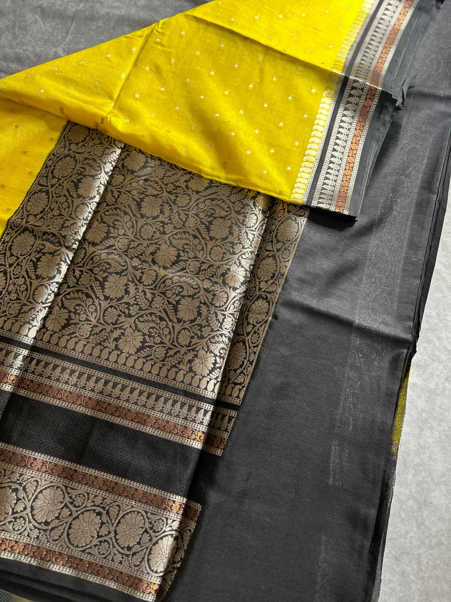 Yellow-black Soft Georgette saree