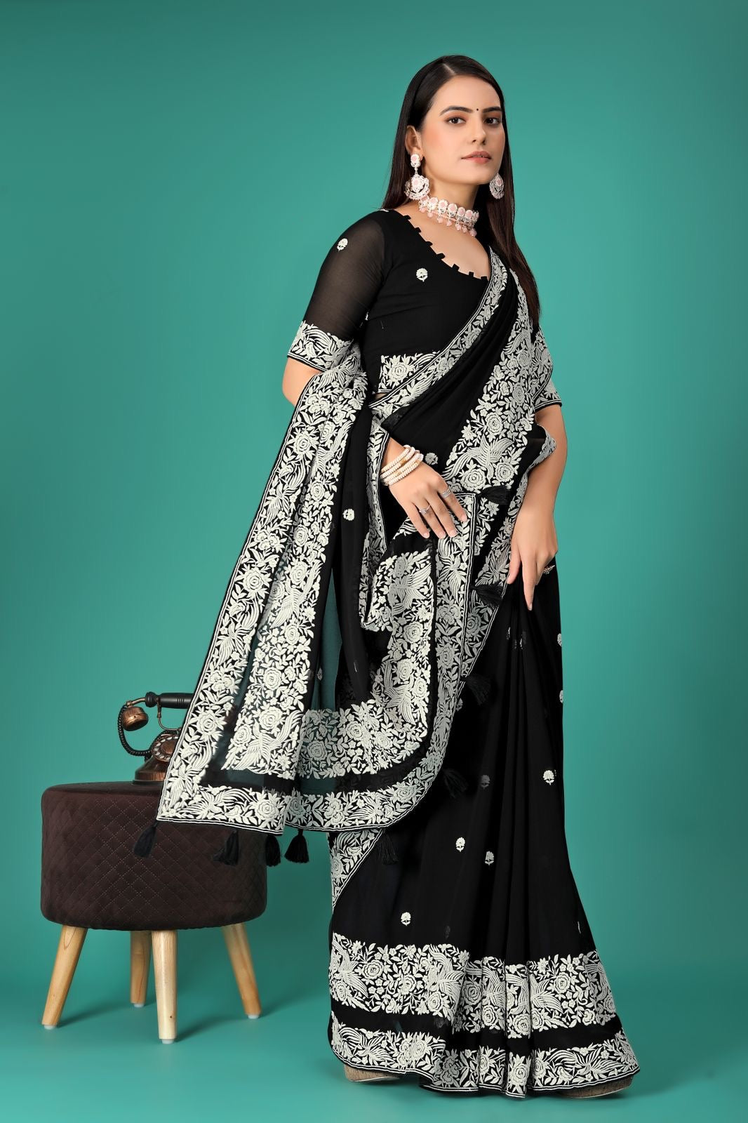 Black embroidery saree