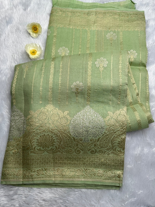 Pista green pure tussar georgette saree