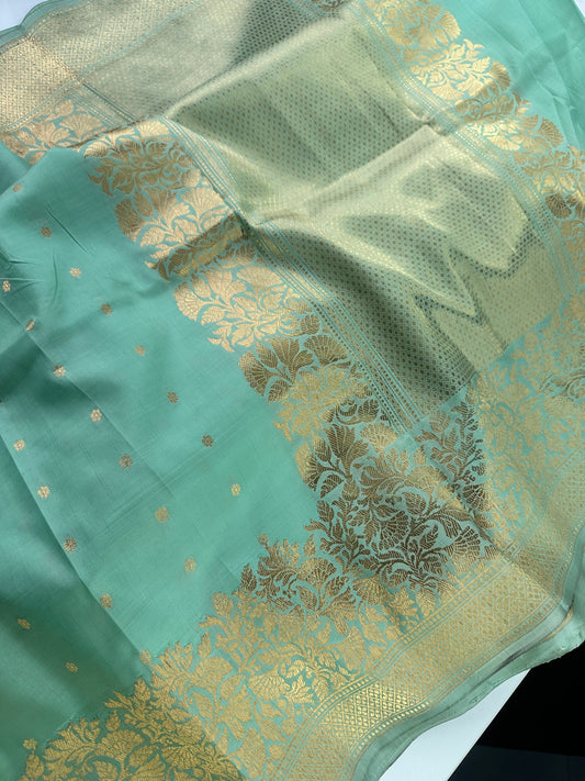 Sea green pure Banarasi silk saree