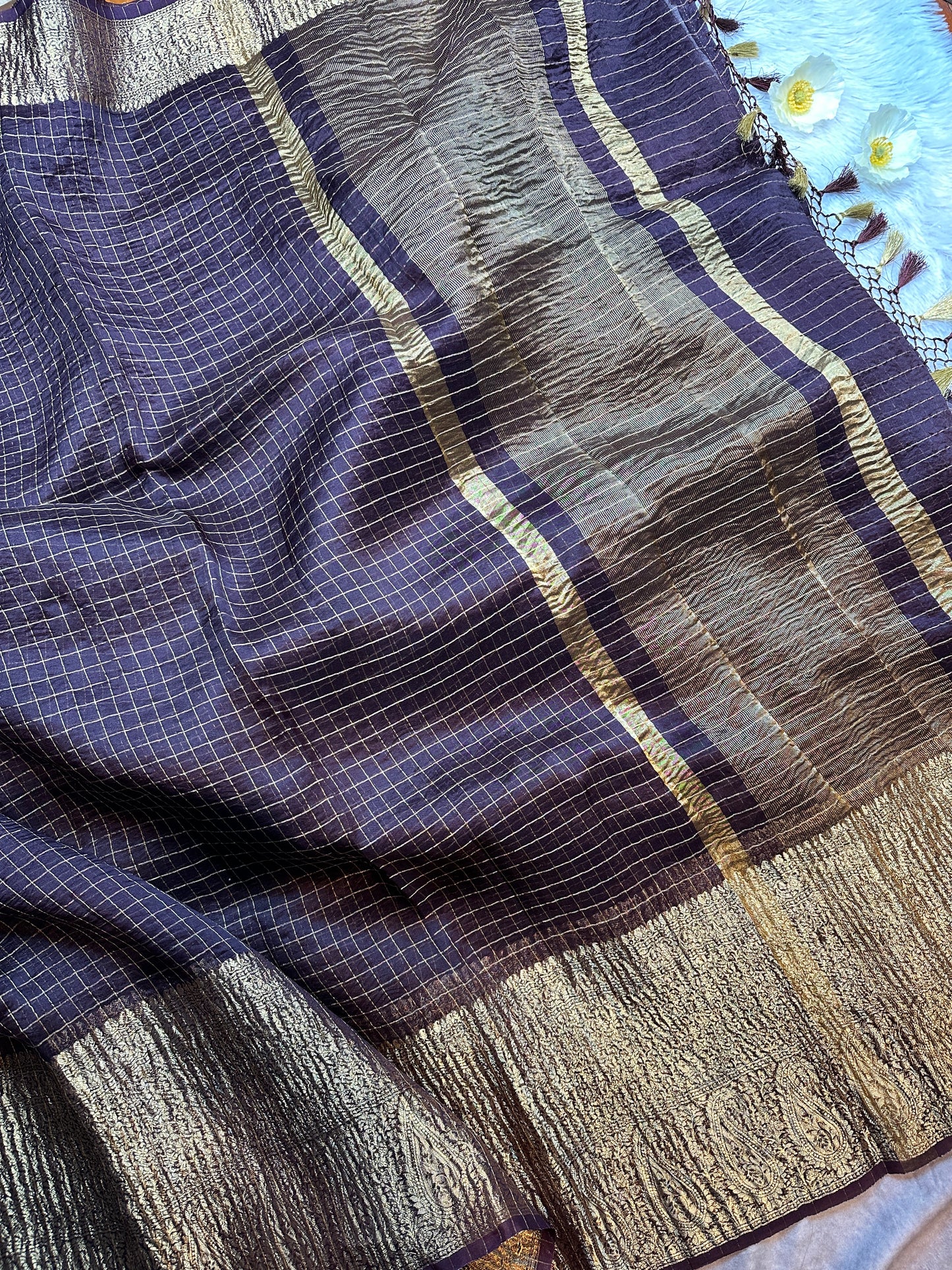 Coffee brown organza checks saree