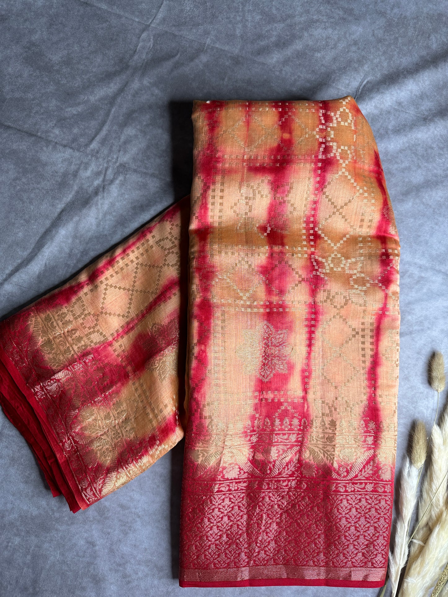 Tie dye pure chiniya silk saree