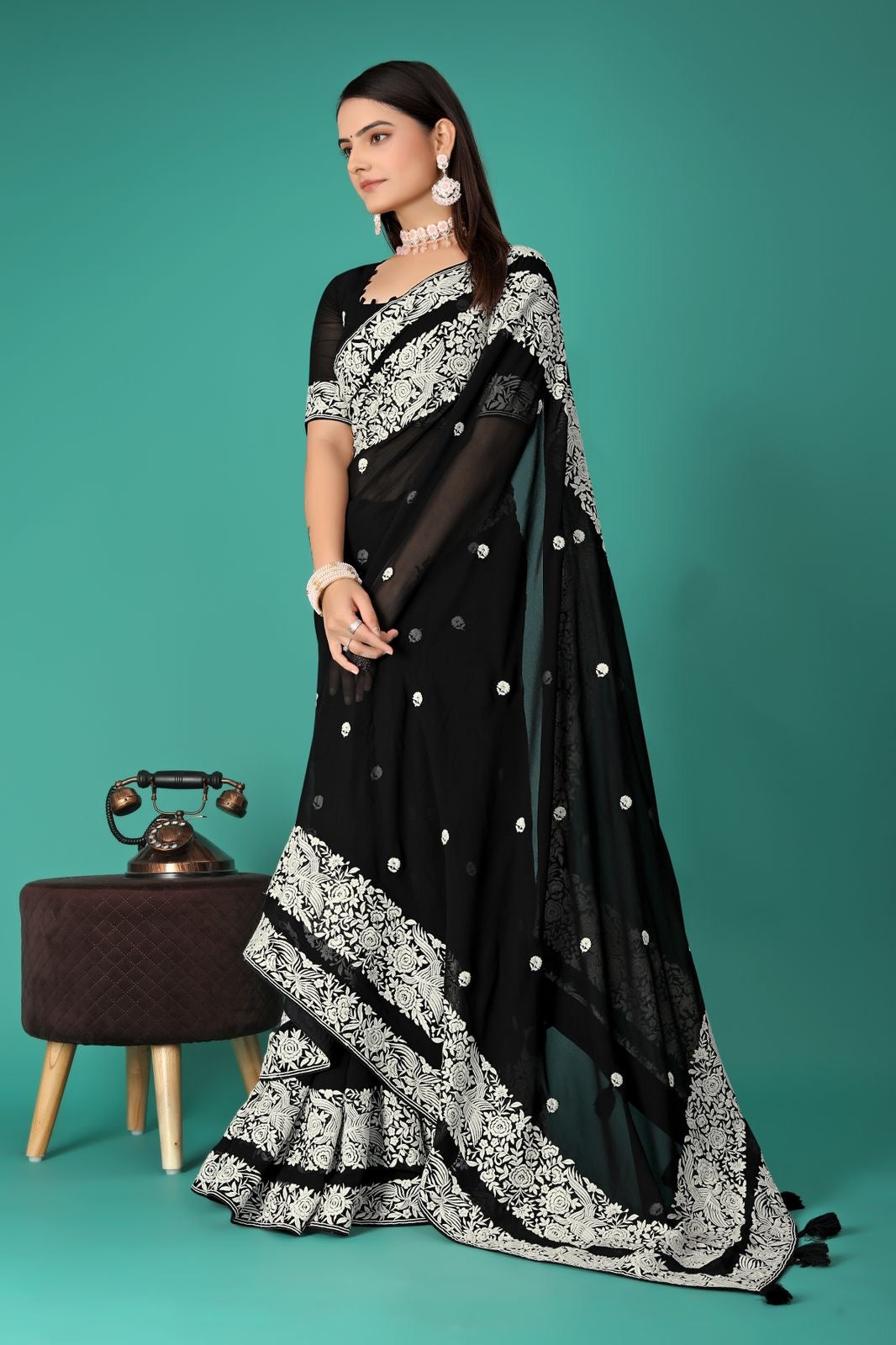 Black embroidery saree