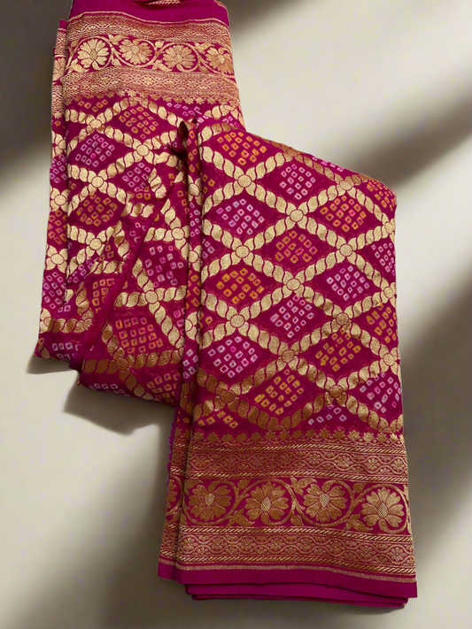 RANI PINK SHADED GEORGETTE WITH A BANDHINI PRINT