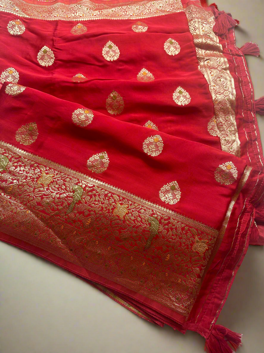 Red mashru satin silk saree