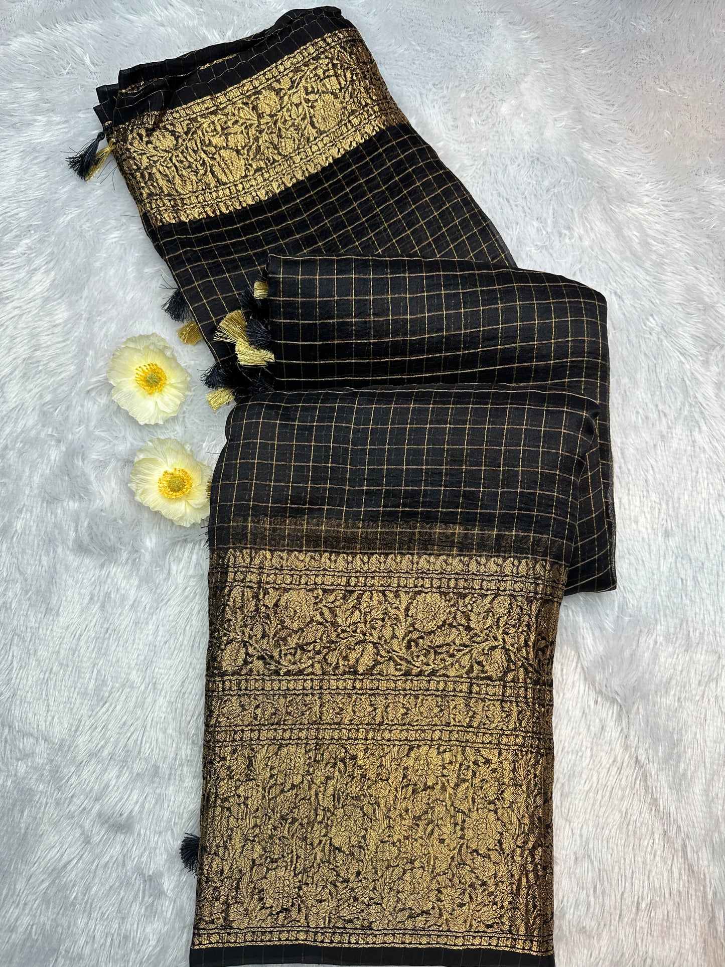 Black organza checks saree