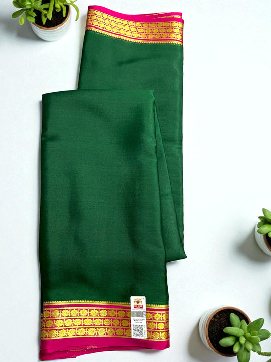 Bottle green-pink ashwini pure crepe silk saree