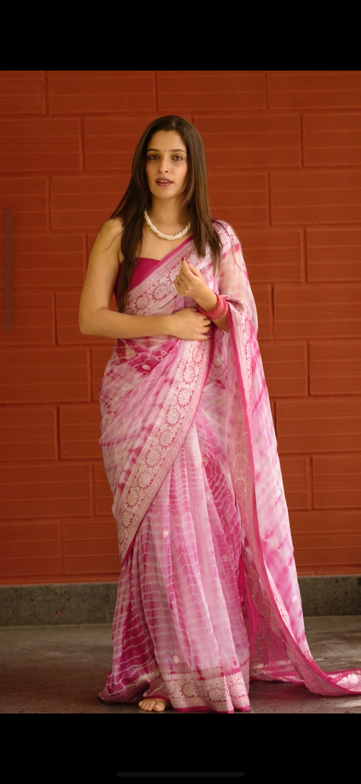 PINK SHADED CHIFFON GEORGETTE WITH SILVER ZARI