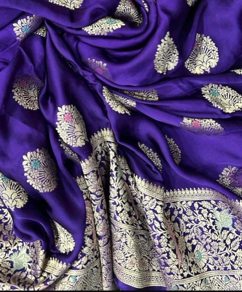 Purple mashru satin silk saree