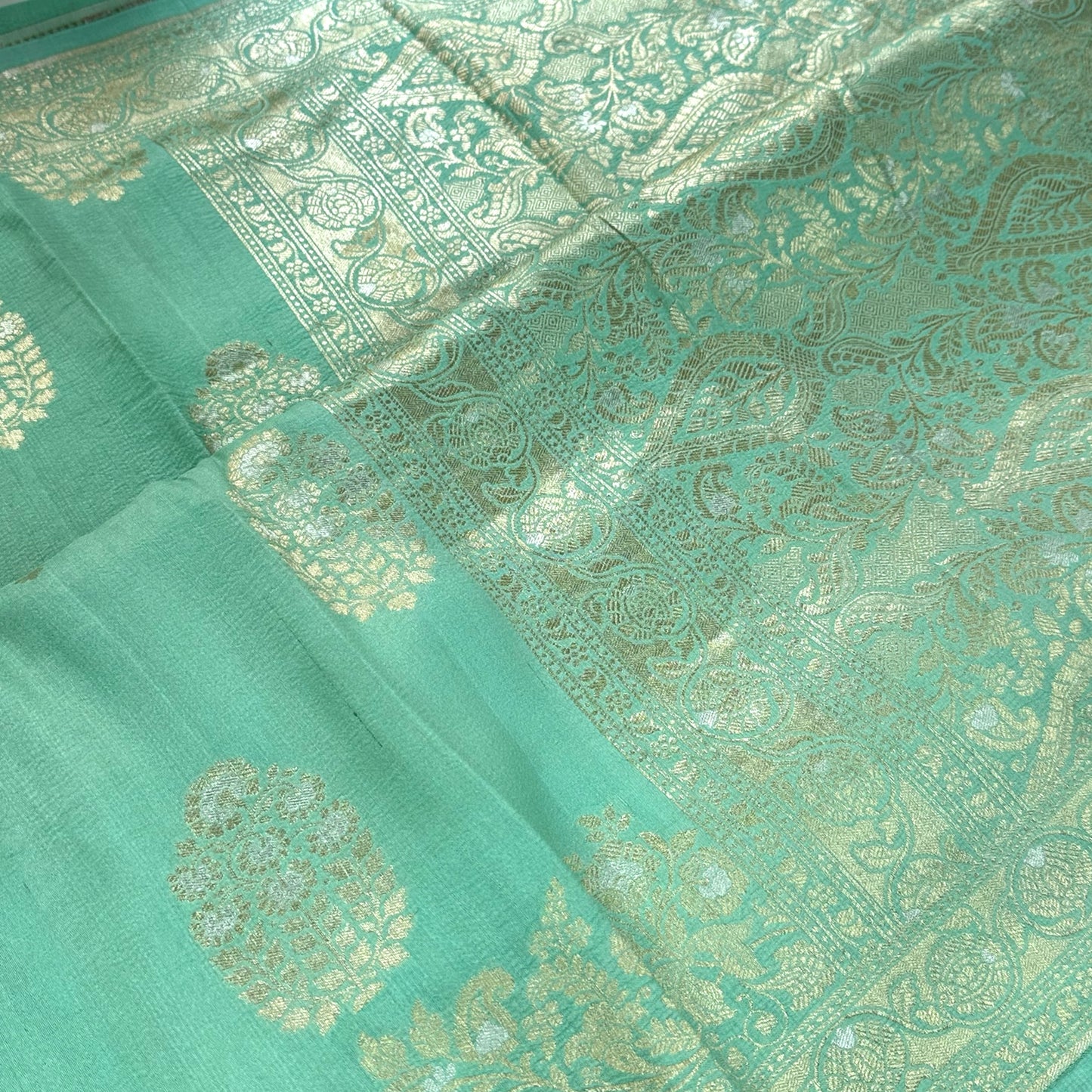 Teal green pure tussar silk saree