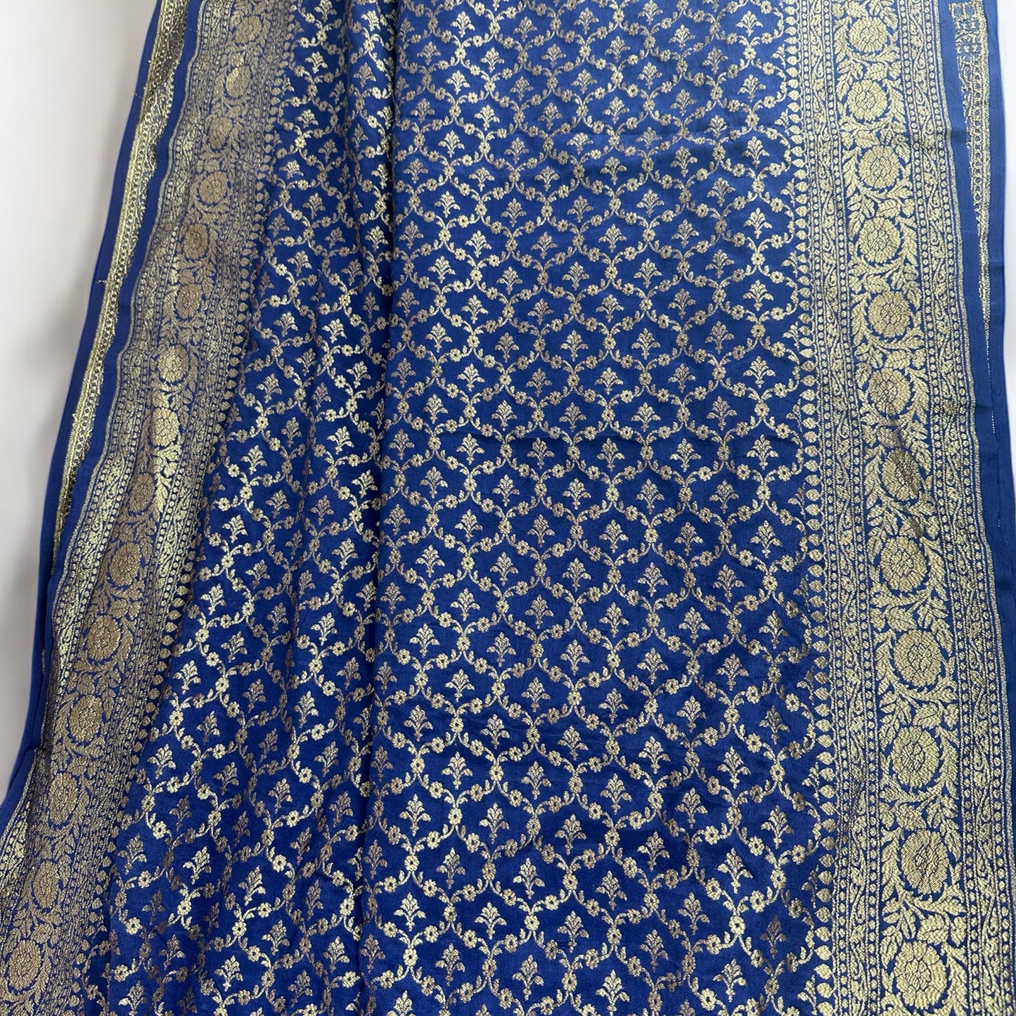 Classic blue pure crepe silk saree