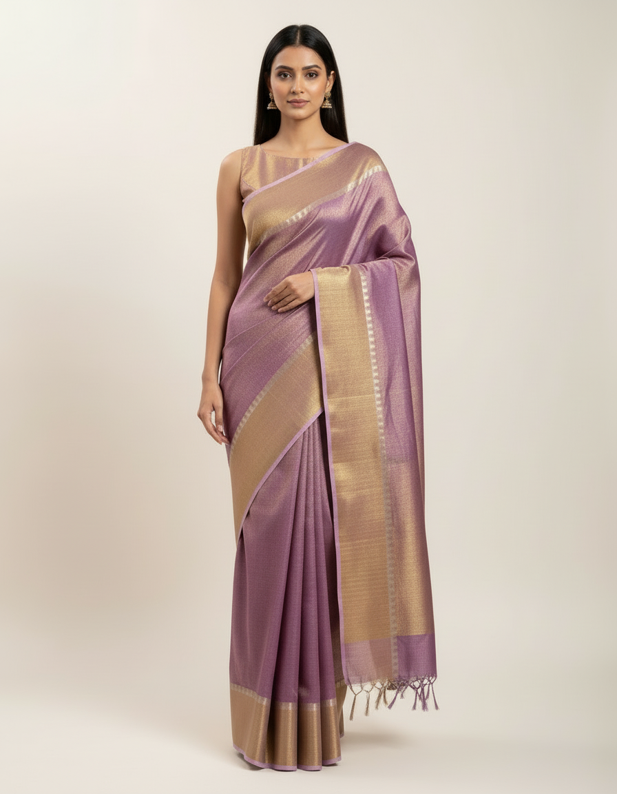 Lilac tissue linen saree