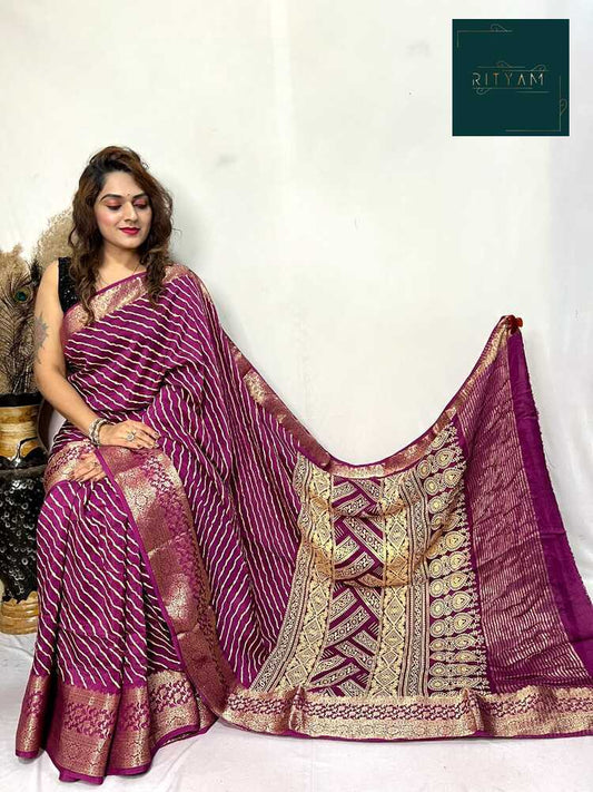 Purple printed Dola silk saree