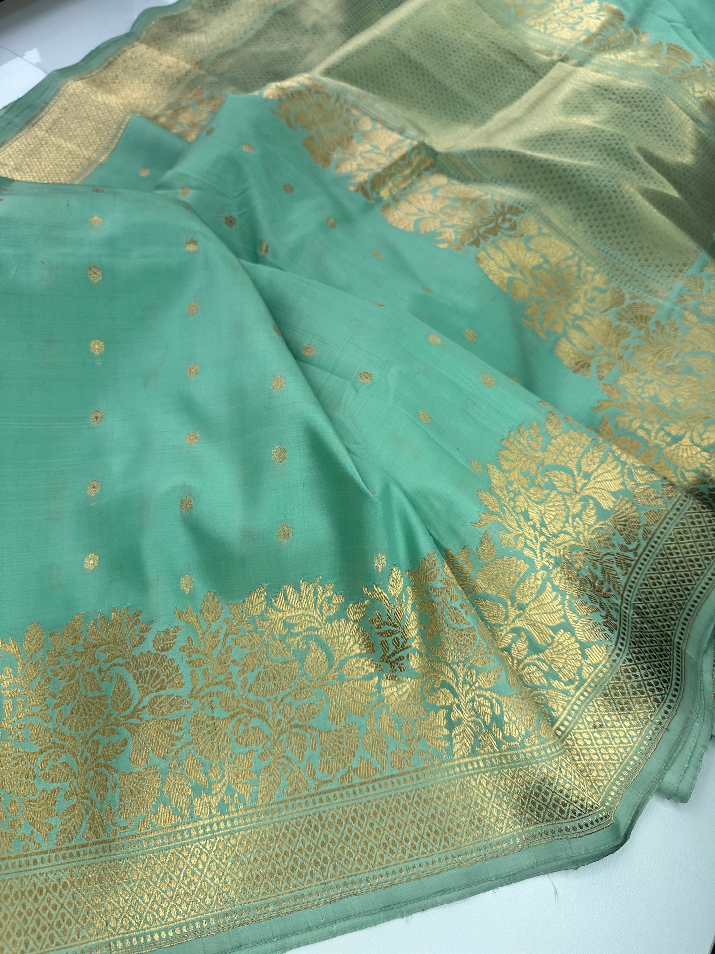 Sea green pure Banarasi silk saree