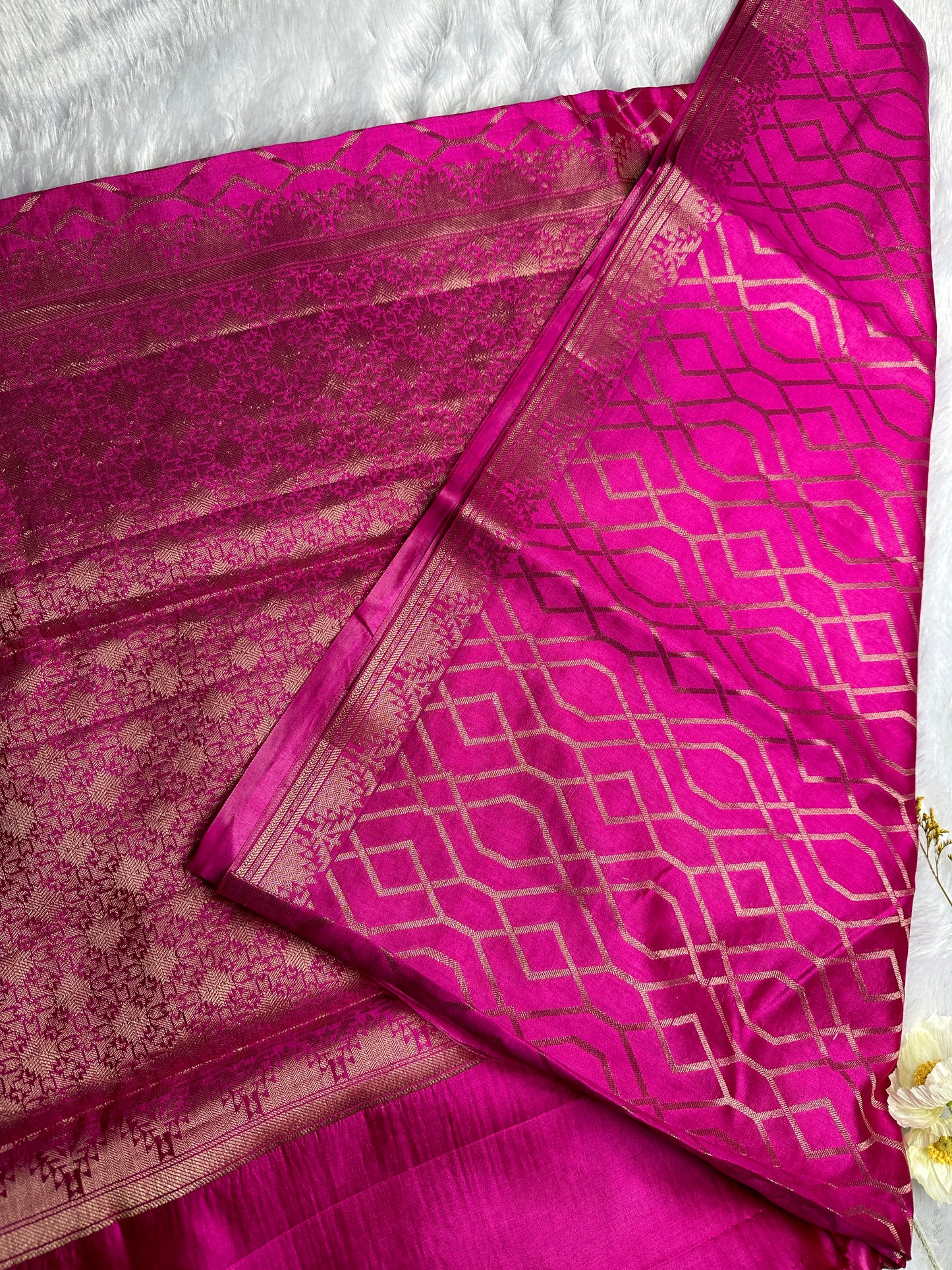 Rani pink chiniya silk saree