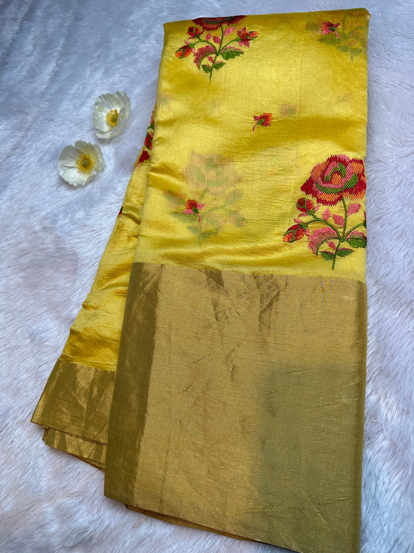 Mustard mustard yellow chiniya silk saree