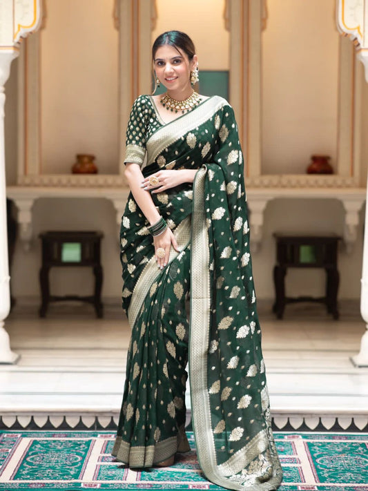 GREEN SOFT KHADDI GEORGETTE SAREE