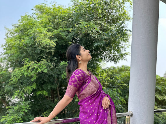 French violet netra crepe saree