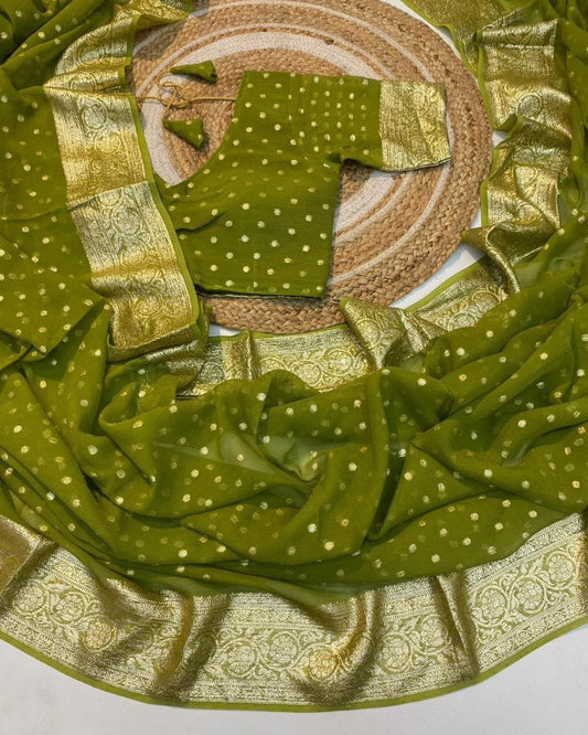 Olive Green viscouse Georgette saree