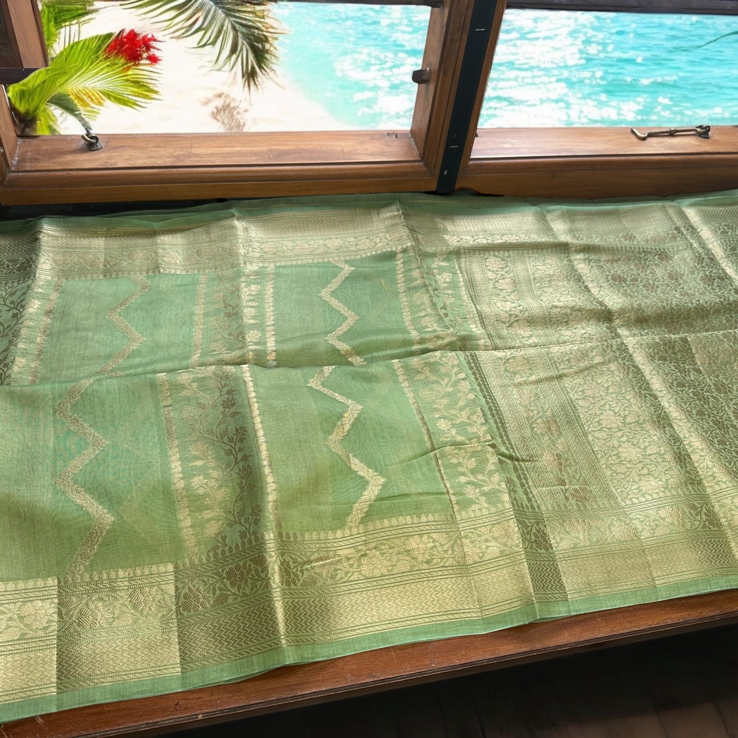 Green Chanderi cotton silk