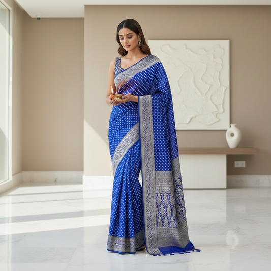 Royal blue pure crepe silk saree
