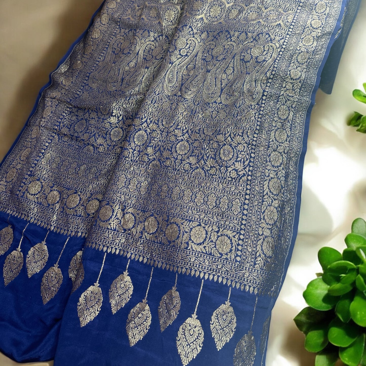 Classic blue pure crepe silk saree