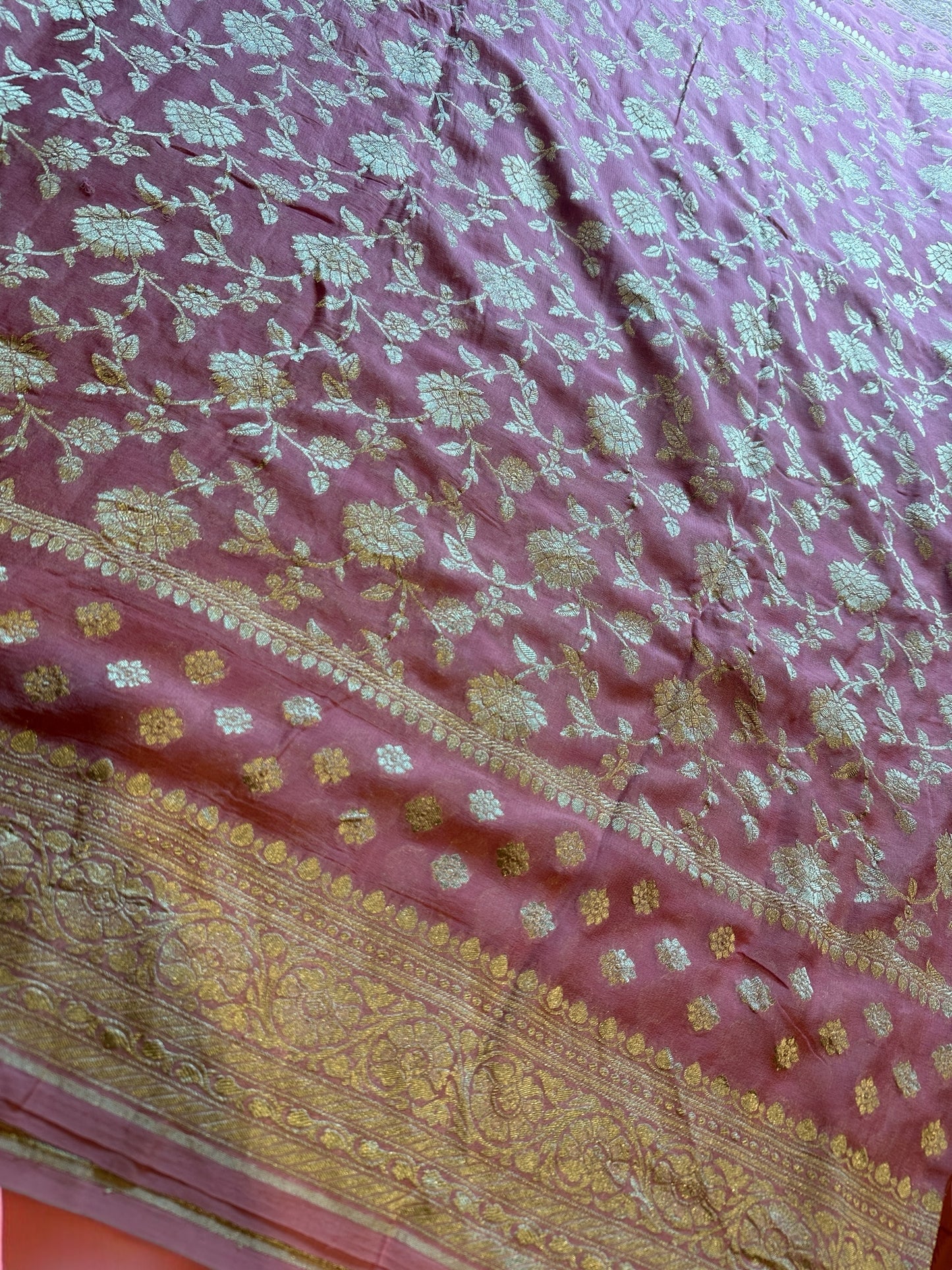 Pink pure Georgette saree